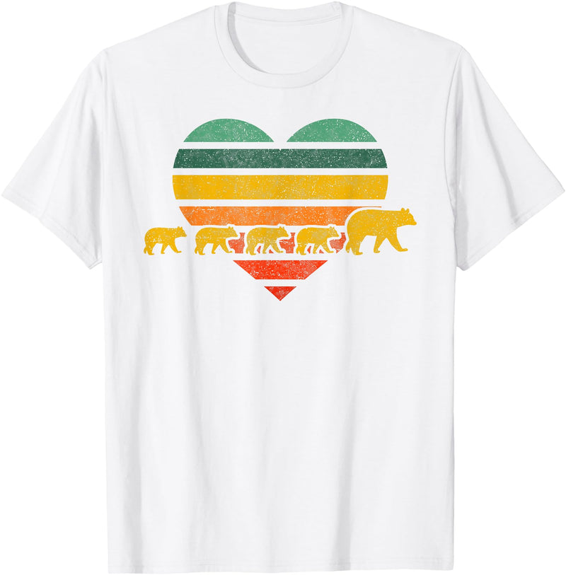 Just for Mom Mama Bear Four Cubs Shirt Retr Heart Mothers Day Gift T-Shirt - White