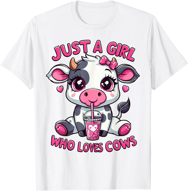 Cute Cow Lover Cow Just A Girl Who Loves Cows T-Shirt - White