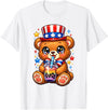 Kawaii Red White and Blue Fourth July Little Kids Cute Teddy Bear Patriotic 4th July Gift Bubble Boba Tea USA T-Shirt - White
