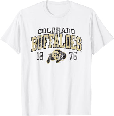 Elite Authentics Colorado Buffaloes Distressed White Adults T-Shirt