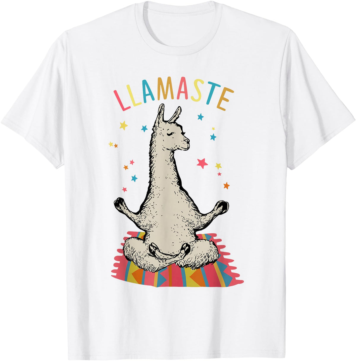 Funny Llama Yoga T-Shirt Llama Llamaste T-Shirt - White