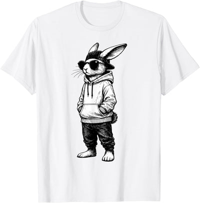 Bunny in Sunglasses and Hoodie Sketch T-Shirt