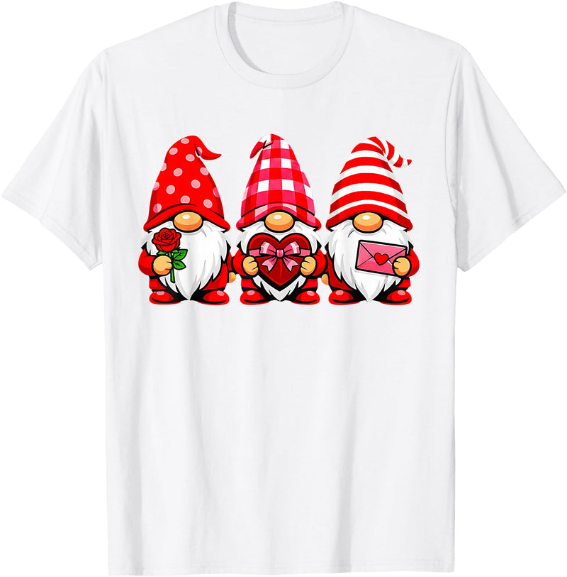 Three Gnome Crew Family Outfit Gnomes Love Valentine's Day Buffalo Leopard Heart Women Men T-Shirt - White