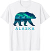 Alaska Travel Designs Alaska Grizzly Bear Aurora Borealis Travel Souvenir T-Shirt - White