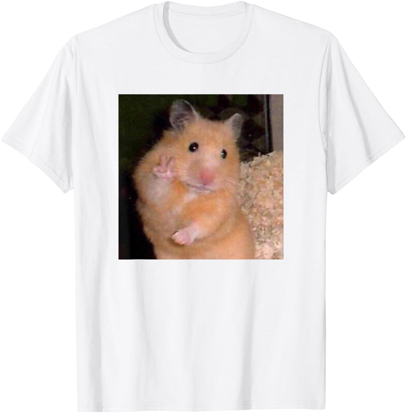 Hamster Meme Peace Sign Funny Pet Owner Trendy T-Shirt - White