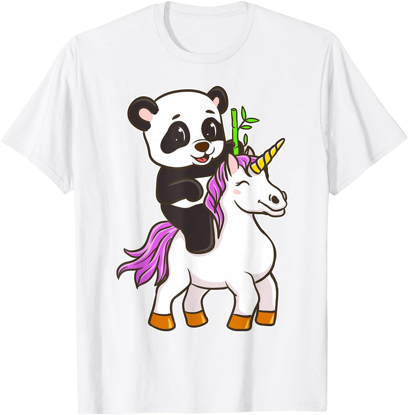 Panda Bear Unicorns Boys Girls Kids Panda Riding Unicorn Cute Magical Animals T-Shirt - White
