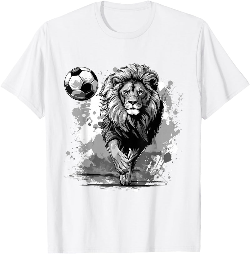 Passion For Sports Style Lion Playing Soccer Sports Team Animal T-Shirt - White