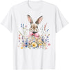 Funny Bunny Wildflower Rabbit Eggs Happy Easter Retro Trendy T-Shirt in White