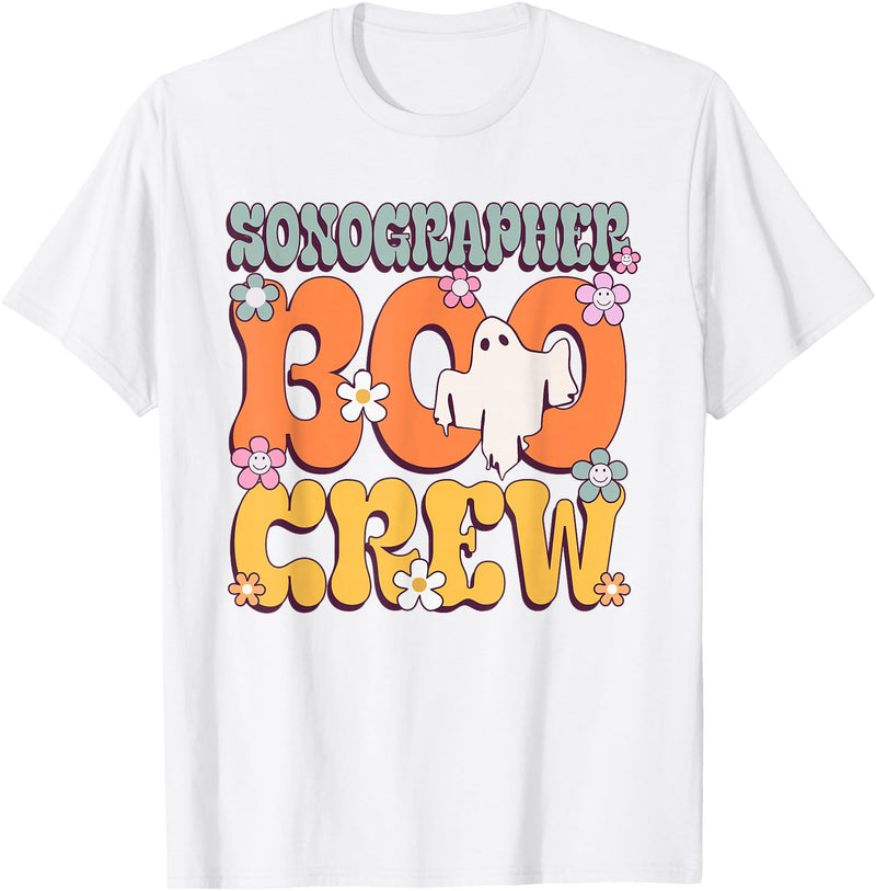 Blooming Echo Ultrasound Care Tees Sonographer Boo Crew Halloween Ghost T-Shirt - White