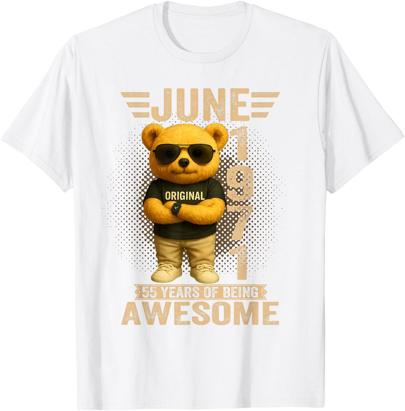 June 1971 55th Birthday Gifts for Men Women 55 Year Old June 1971 Teddy Bear 55th Birthday Men Women T-Shirt - White