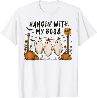 Retro Hangin’ With My Boos Funny Ghost Halloween T-Shirt
