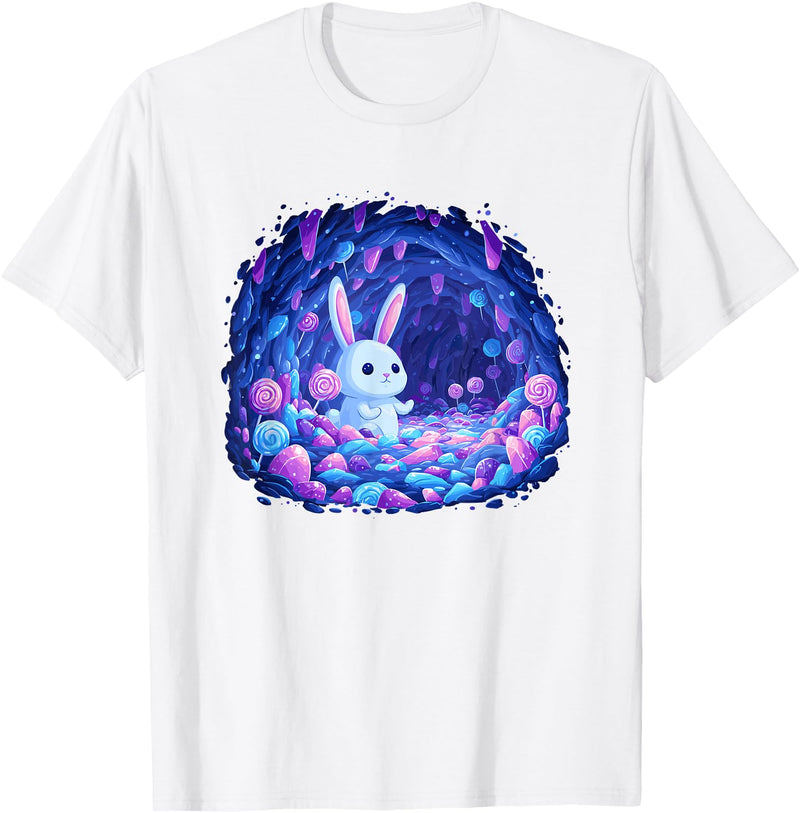 Enchanting Bunny in Candy Cave Fantasy World T-Shirt in White
