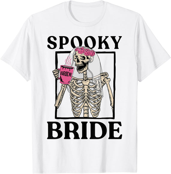 Halloween Spooky Bride Bridesmaid Skeleton Bachelorette T-Shirt - White