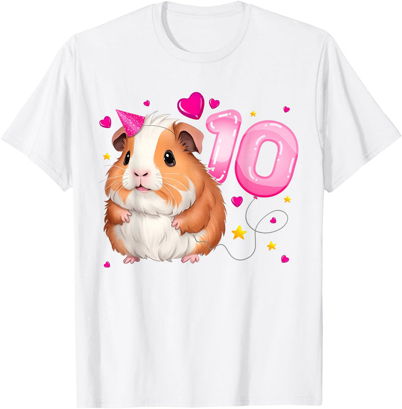 Birthday Girl by Content Design Studio 10th Birthday Girl 10 Years, Guinea Pig and Big Number 10 T-Shirt - White