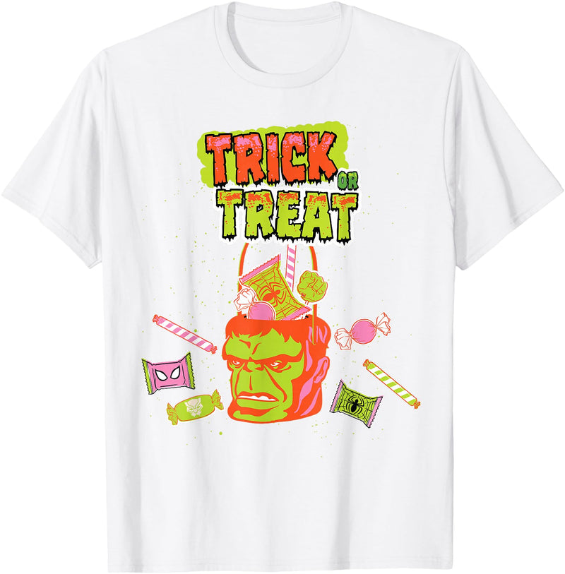 Marvel Halloween Hulk Trick or Treat Candy Bucket T-Shirt - White