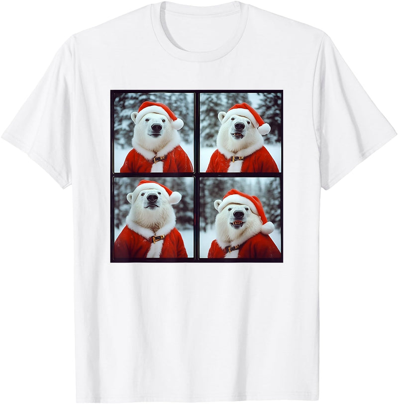 Polar Bears Lover Xmas Photo Booth Men Women Kids Polar Bear Wearing Santa Outfit Winter Christmas T-Shirt - White