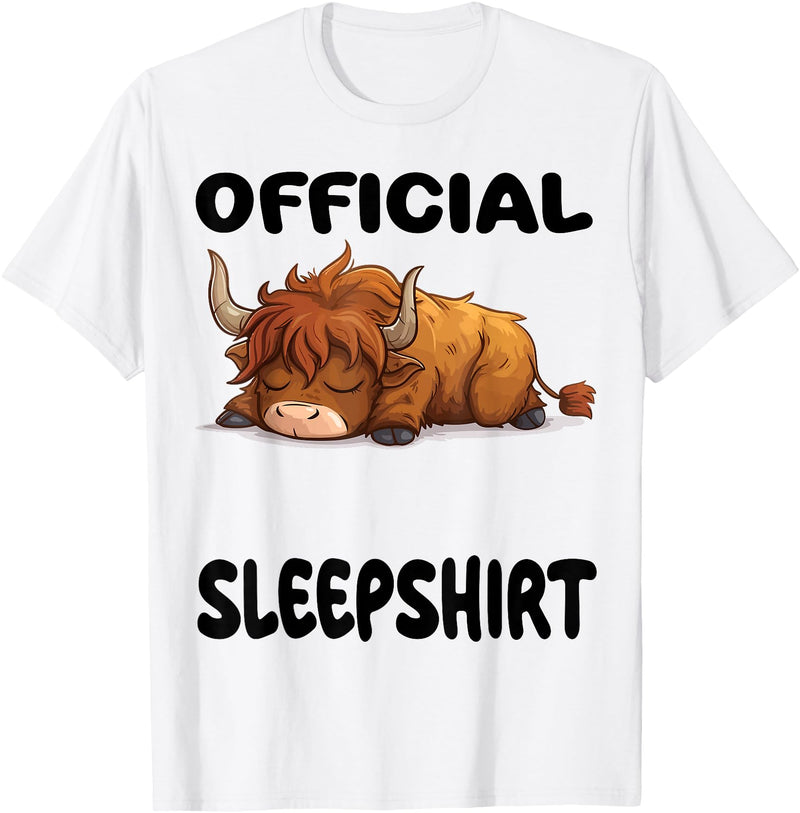 Official Sleep Pajamas Nightgown Sleepwear Co. Scottish Highland Cow Official Sleepshirt Pajamas Nightgown T-Shirt - White