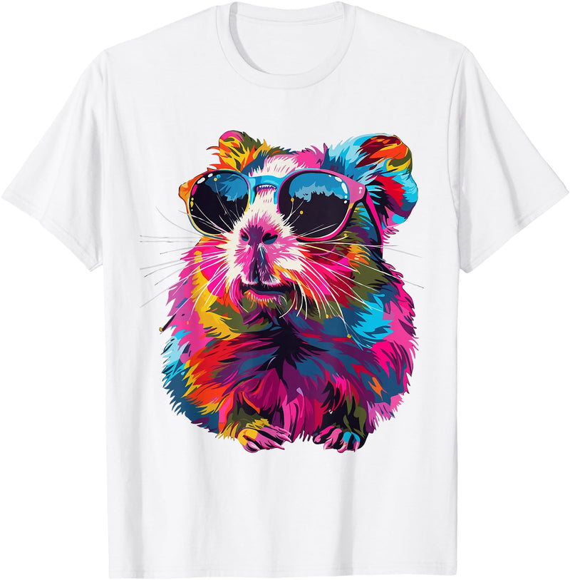 Guinea Pig Lover Designs Sunglasses Guinea Pig Lovers Design Pop Art Funny Guinea Pig T-Shirt - White