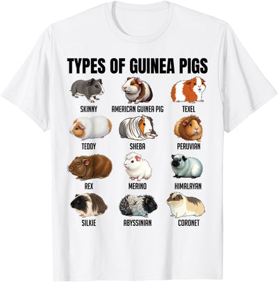 Types of Guinea Pigs Educational Cavy Enthusiast Adults Kids T-Shirt