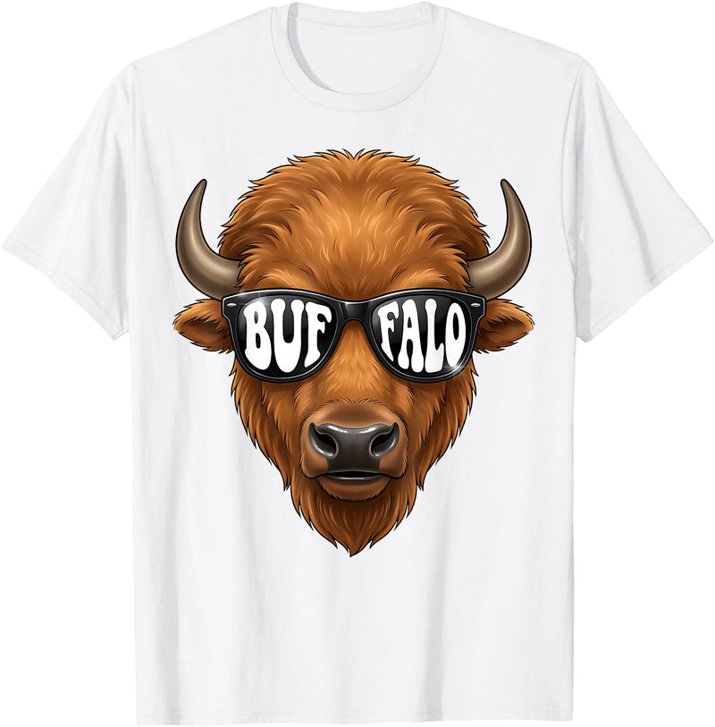 generic Buffalo with Sunglasses Wildlife Graphic for Men Women Kids T-Shirt - White