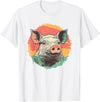 Pig Lovers Retro Vintage Farm Animal Art Vintage Pig Sunset Retro Farm Style Animal T-Shirt - White