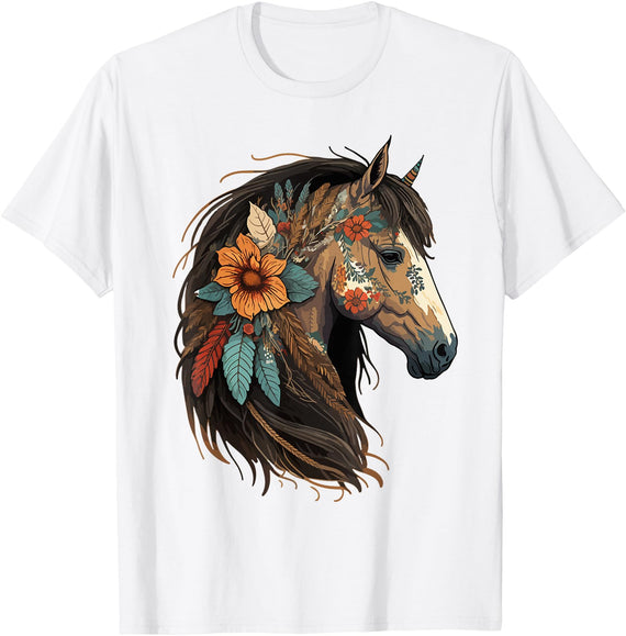Just a girl who loves horses Co. Equestrian Horse Portrait Western Cowgirl Horseback Riding T-Shirt Small - White
