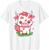 Strawberries Cow Baby Animal Kids Cute Apparel Cow Strawberry Cute Kawaii Pink Pastel Strawberry Milk Farm T-Shirt - White