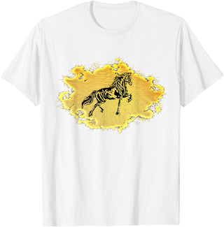 Horses + Girls Women Gift Kids Men Boys Horse Motif T-Shirt - White