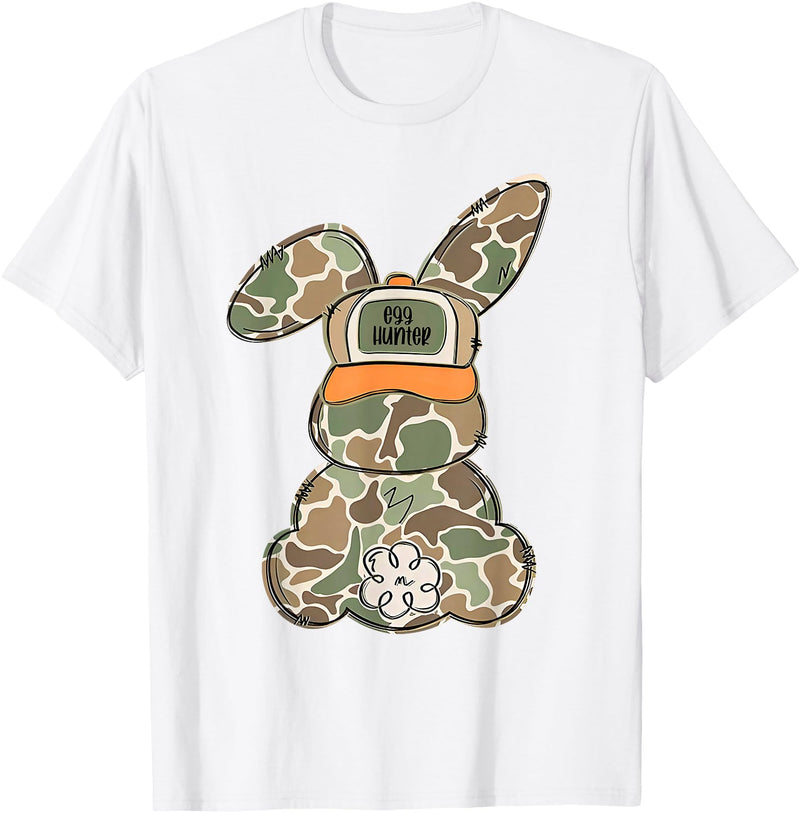 Cute Bunny Egg Hunter Rabbit Camouflage Easter Couples Boys T-Shirt in White