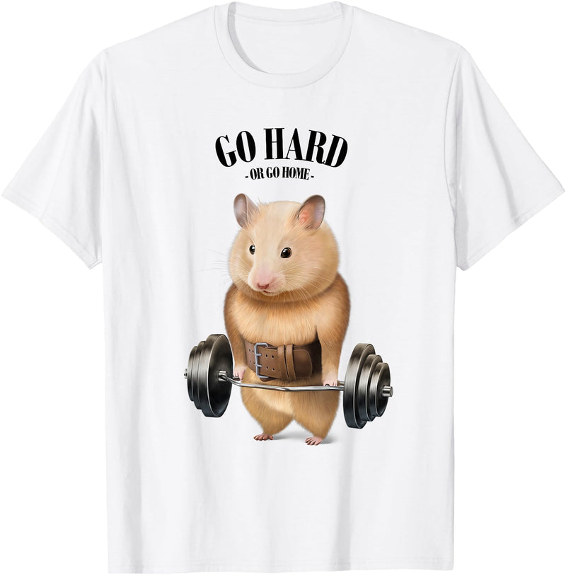 Hamster Muscle Training with Barbell Shrug Bar Fitness Gym T-Shirt - White