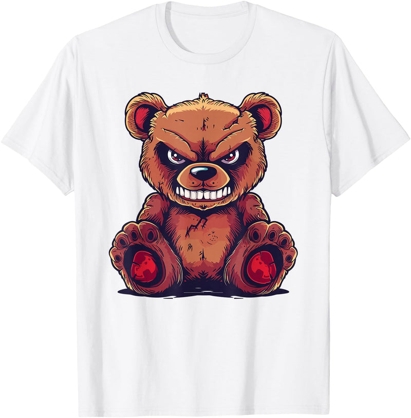 Cartoon Teddy Art I Grumpy Teddy Evil Teddy Bear T-Shirt - White