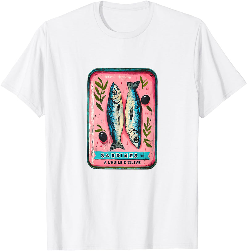 Coastal Nautical Sardine Apparel Co. Sardines Fish Tin Womens Salty Summer Fisherman Cute Top T-Shirt - White