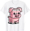 BlockPals DM Funny Pink Brick Pig Building Blocks Farm Animal Character T-Shirt - White