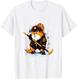 Ice Hockey Winter Sports Guinea Pig Ice Hockey Player Hockey Stick Goalie T-Shirt - White