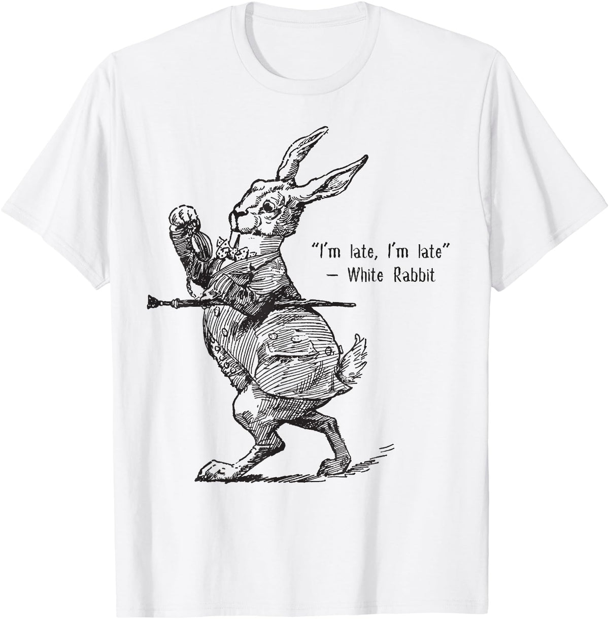Retro Alice Wonderland White Rabbit I'm Late T-Shirt in White