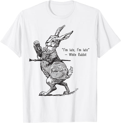 White Rabbit with Pocket Watch I'm Late Retro T-Shirt
