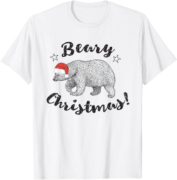 ChescaMade Christmas Apparel Beary Christmas Cute Polar Bear In Santa Hat T-Shirt - White