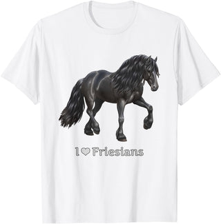 Horse Lover Art by CSForest I Love Friesians Black Friesian Draft Horse Lovers Gift T-Shirt - White