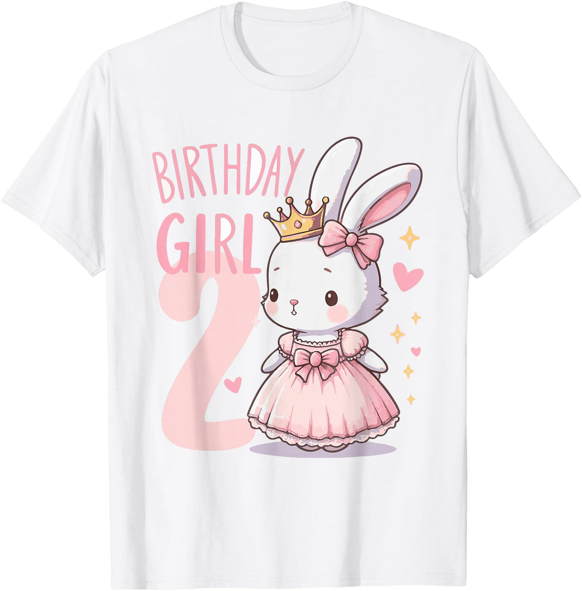 Rabbit Princess Children's Birthday 2 Years Girl Pink T-Shirt in White