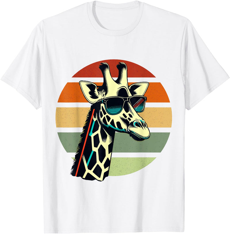 Humorous Gifts for Giraffe lover Giraffe Vintage Sunglasses T-Shirt - White