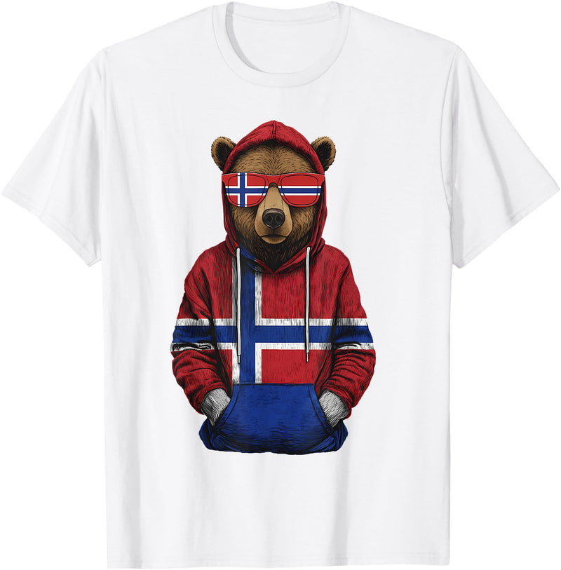 Cool Norwegian Roots Norway Norway Roots Bear Norge Norwegian Flag T-Shirt - White