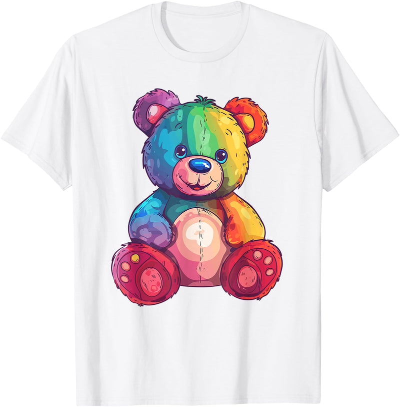 Cute Teddy Bear I Teddy Art I Kids Teddy Bear Colorful Teddy Bear T-Shirt - White