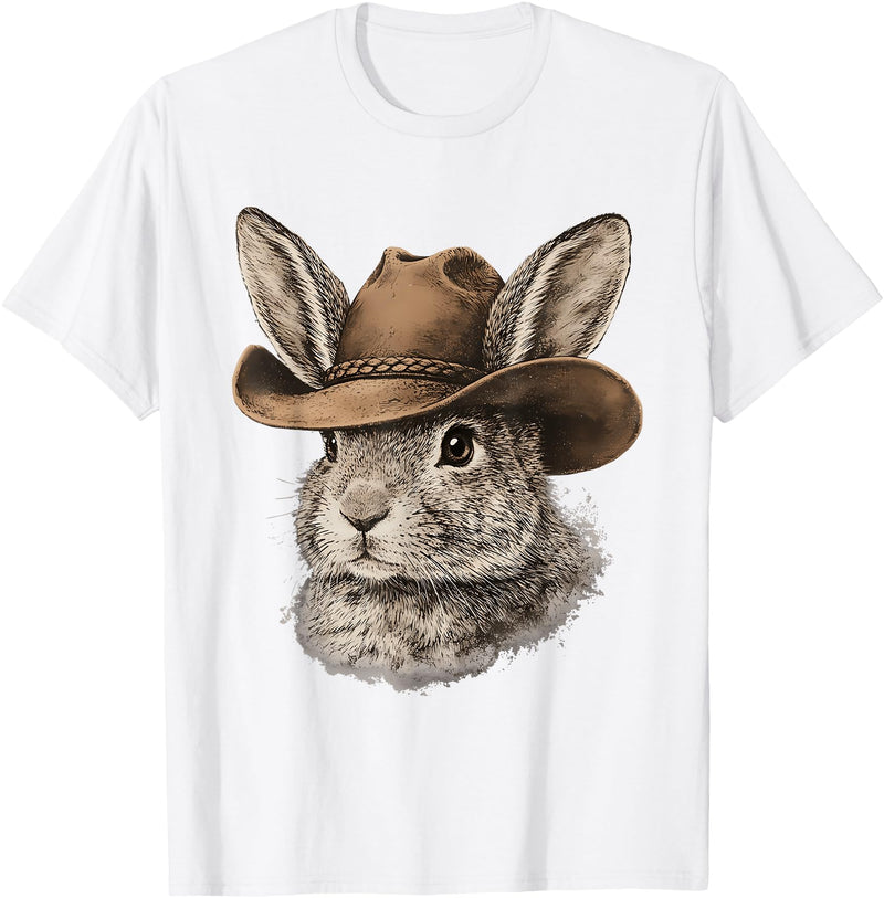 Happy Easter Y'all Rabbit Cowboy Hat Country Western Rodeo T-Shirt in White