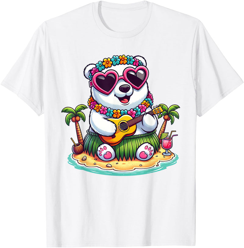 Hawaii Polar Bear Summer Costume For Women Men Polar Bear Hawaiian Costume Kids Summer Vacation Polar Bear T-Shirt - White