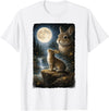 Funny Bunny Art Design Rabbit Howling at the Moon T-Shirt in White