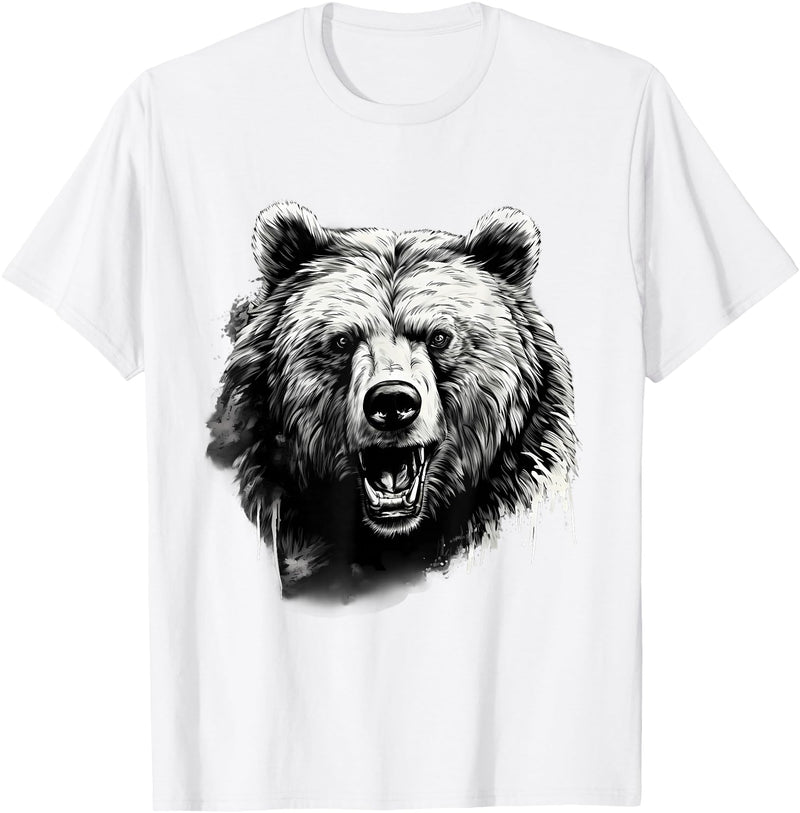 Forest Animal Art Bear Animal Art Portrait Wildlife Nature Artwork Drawing T-Shirt - White