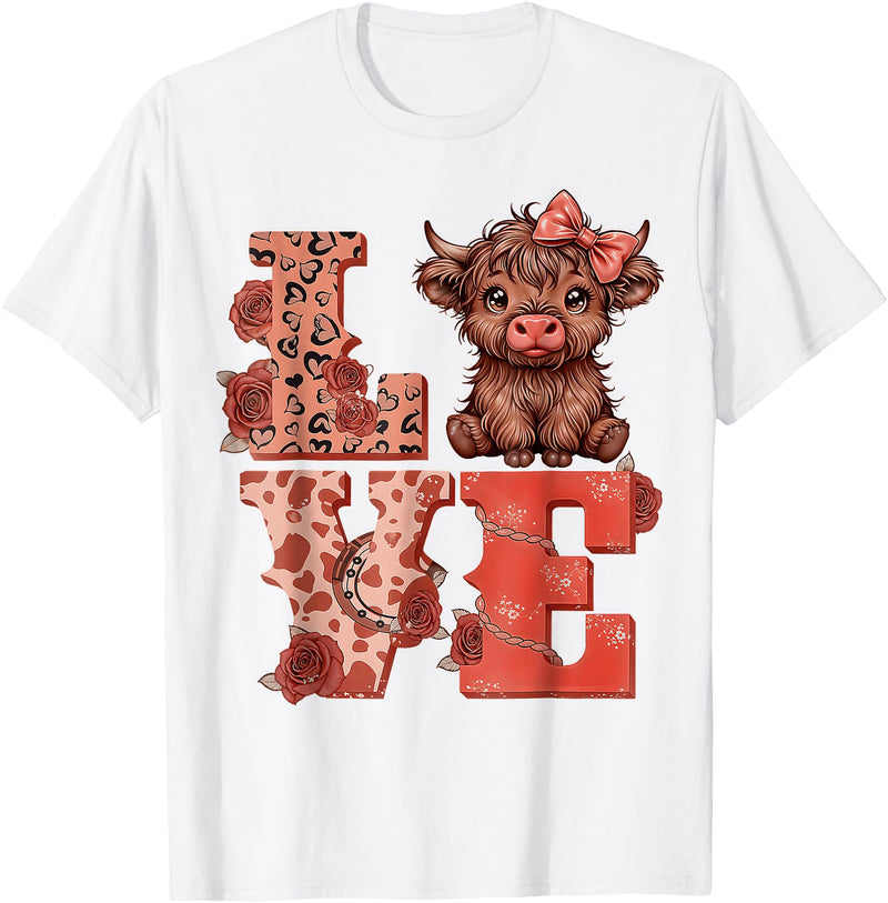 Love Highland Cow t -shir t Love Highland Cow Cute T-Shirt - White