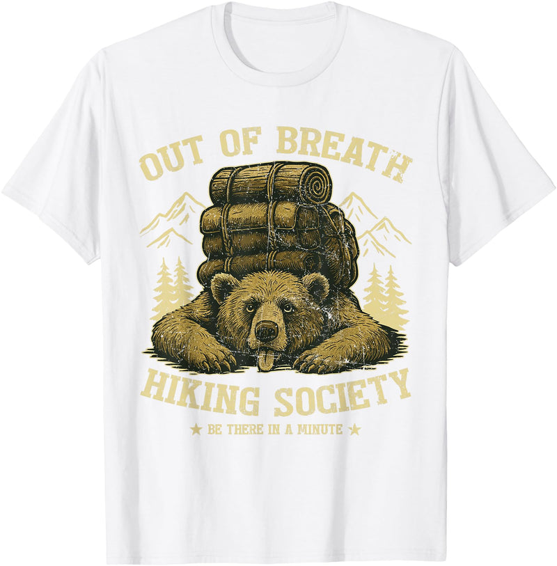 Bear Camp Trekkers Funny Hiking Bear Out of Breath Joke T-Shirt - White