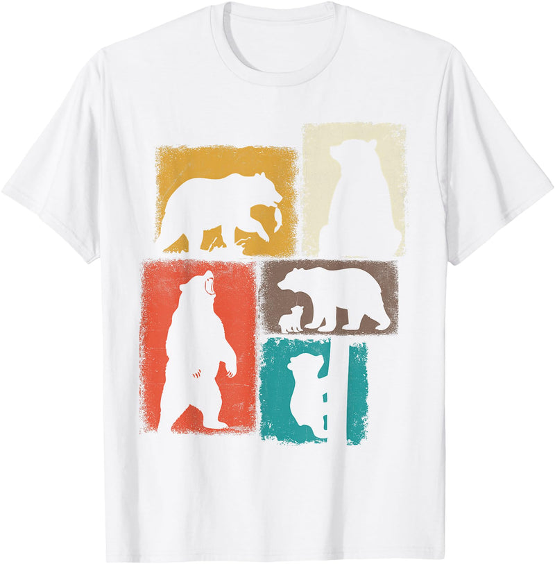Bear Asymmetrical Collage Design Bear Vintage Collage Outdoorsman Wildlife Lover T-Shirt - White