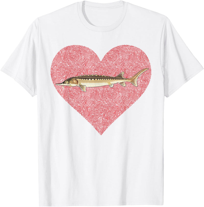 Sturgeon Gift Co. Sturgeon Valentines Day Fish Love Fingerprint T-Shirt - White